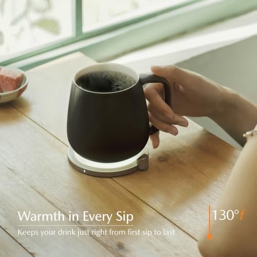 Ui+ Self-Heating Mug Set – Inkstone Black | 18 fl oz / 532 mL Ceramic Coffee Mug Warmer, Infrared Temperature Control Heating Mug with OHOM Pad Max for Coffee & Tea - Image 4