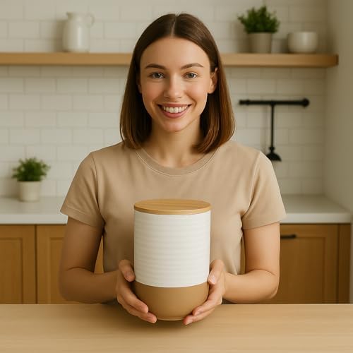 HASENSE Ceramic Kitchen Canisters with Bamboo Lids – 80oz & 24oz Storage Jars Set – 7.5" + 5.9" Airtight Pantry Containers for Tea, Coffee, Flour, Snacks – Modern Minimalist Design 2-Pack White - Image 7