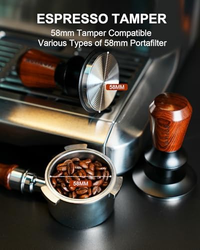 58mm Espresso Tamper, 30lbs Spring Loaded, Rosewood Handle, Ripple Base - Image 2