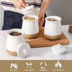 Ceramic Food Storage Jars,25 Oz Porcelain Kitchen Canisters with Airtight Lids Set of 3,Flour Containers for Countertop,Farmhouse Decor Serving Ground Coffee,Tea,Sugar,Pasta and Rice,White＆Yellow - Image 3