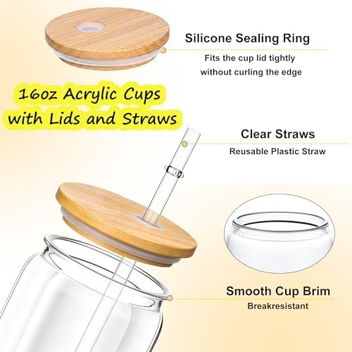 16oz Acrylic Tumblers Cups with Lids and Straws, 12 Pack Plastic Mason Jars Iced Coffee Drinking Glasses for Park Picnic, Poolside, Party Giveaways, Clear - Image 3