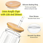 16oz Acrylic Tumblers Cups with Lids and Straws, 12 Pack Plastic Mason Jars Iced Coffee Drinking Glasses for Park Picnic, Poolside, Party Giveaways, Clear - Image 3