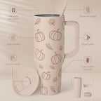 SANDJEST Pumpkin Tumbler with Handle and Straw 40oz – Stainless Sleel Slider Tumbler Travel Coffee Mug for Women - Gift Idea for Fall Autumn Halloween - Image 2