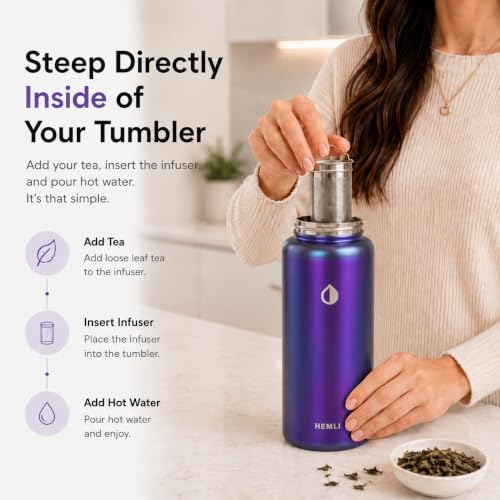 32 oz Ceramic Lined Tea Infuser Travel Tumbler, Micro-Mesh Stainless Steel Infuser, Pure Taste Ceramic Interior, Triple Insulated 12hr Hot Cold, Dual Sip & Straw Lid, Scratch-Resistant - Image 5