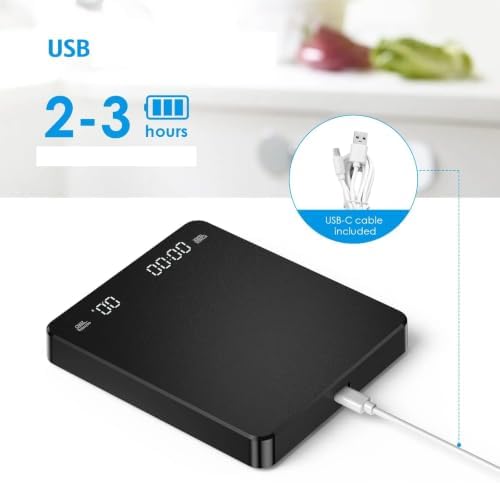 3kg/0.1g Precision Coffee Scale with Positive & Negative Timer, Rechargeable Digital Kitchen for Espresso Brewing, Matte Black, Compatible with Pour Over Drip Coffee Making - Image 7