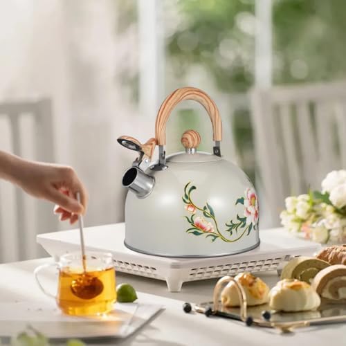 Ciieeo Kettle with Flower Pattern Portable Kitchen Water Kettle for Stovetop Quick Heating Sounding Easy to Clean and Compact Design - Image 2