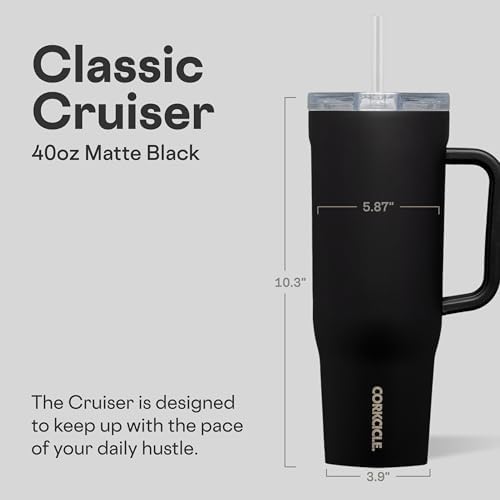 Corkcicle Cruiser Tumbler with Handle & Straw, 40 oz, Black Bows - Image 2