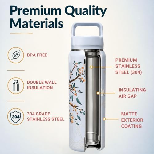 Farasi Tea Infuser Bottle for Loose Leaf Tea Insulated Stainless Steel Water Bottle Tumbler - Portable Coffee, Fruit, Loose Leaf Infuser Mug- Leakproof Blue Floral 24 oz - Image 2