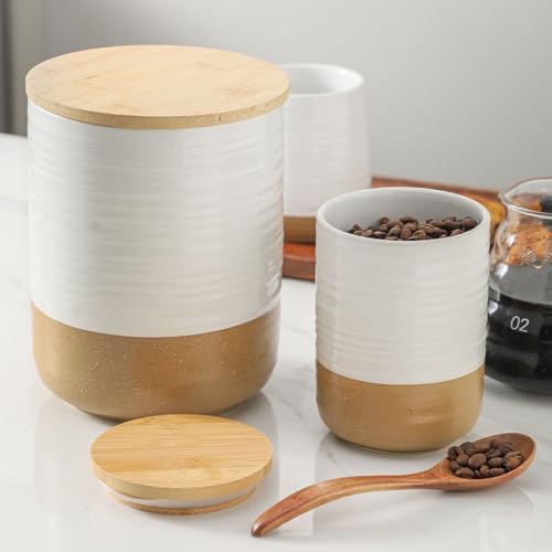 HASENSE Ceramic Kitchen Canisters with Bamboo Lids – 80oz & 24oz Storage Jars Set – 7.5" + 5.9" Airtight Pantry Containers for Tea, Coffee, Flour, Snacks – Modern Minimalist Design 2-Pack White - Image 3