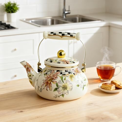Floral Tea Kettle Vintage Enamel Teapot for Stovetop Boehmian 2.5L Tea Kettle Home Decor Teapot for Hot Water/Coffee Tea, Gift for Housewarming Christmas New Year - Image 6