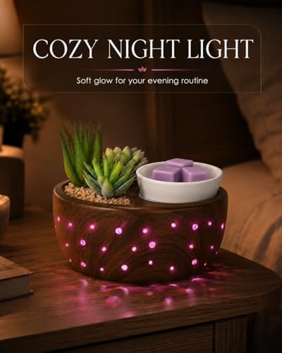 Ceramic Succulent Electric Wax Melt Warmer, 7-Color Flameless LED Light - Image 6