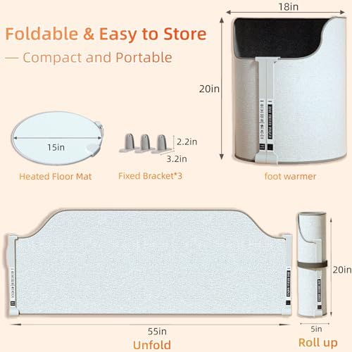 Under Desk Heater, Electric Foot Warmer for Office & Home, Quiet Portable Feet Warmer with Heated Floor Mat, Foot heater with Thermostat and Timer Indoor Use for Foot Leg Grey Cylindrical UEMUSI - Image 5