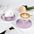 KAMMAK Tea Cups Set of 2,Ceramic Floral Pattern Demitasse Cup - Image 6