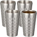OMISTAR 4 Pcs Stainless Steel Double Wall Cups 15 oz, Korean Hammered Insulated Metal Cup, Unbreakable Stackable Water Tumblers for Beer, Beverage, Parties, Silver by OMISTAR
