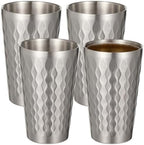 OMISTAR 4 Pcs Stainless Steel Double Wall Cups 15 oz, Korean Hammered Insulated Metal Cup, Unbreakable Stackable Water Tumblers for Beer, Beverage, Parties, Silver by OMISTAR