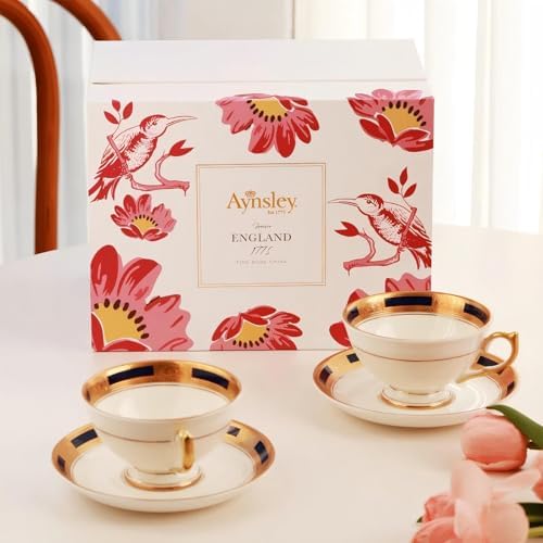 Aynsley Luxury Empress 5-Piece Bone China Tea Set – Fine Porcelain Teapot, Cups & Saucers with 24K Gold Hand-Painted Detail for Party Set, Wedding Gift, Anniversary Gift, Collectible (Cobalt) - Image 3
