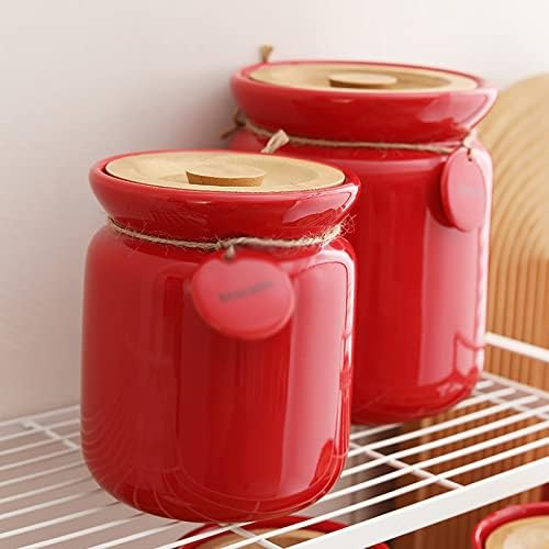 Coffee Bean Container Big Red Ceramic Jar with Bamboo Lid Round Storage Jar Storage Jar Tea Coffee Bean Sealed Jar for Beans, Grounds, Tea, Sugar(1900ml) - Image 4