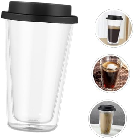 Double Wall Glass Coffee Mug 350ml with Silicone Lid - Image 4