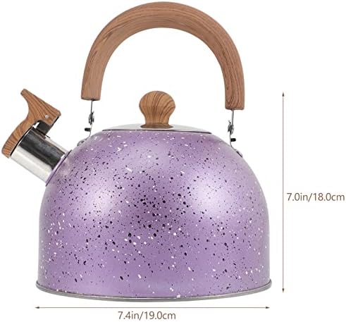 Stovetop Tea Kettle Whistling Teapot Stainless Steel Water Kettle with Wood Handle Locking Spout Cover Camping Serving for Gas Induction Electric Stovetops 2L Purple - Image 2