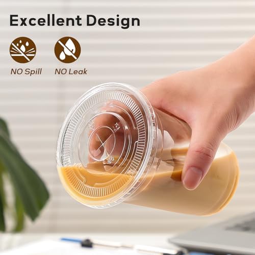 AOZITA 300 Pack - 16 oz Clear Plastic Cups with Lids and Straws, Food Safe Disposable Iced Coffee Cups for Cold Beverages, Smoothies, Iced Coffee, Leak-Proof, BPA-Free - Image 4