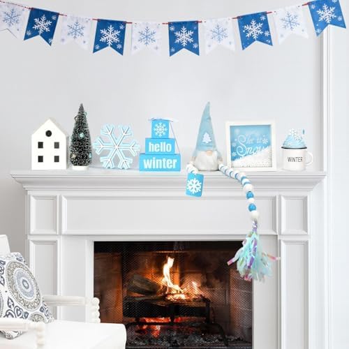 Winter Decoration for Home Office 8 PCS Blue Winter Tiered Tray Decor Set - Image 6