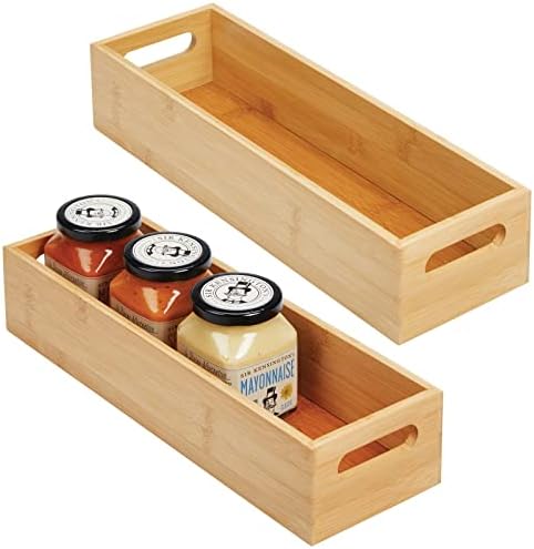 mDesign Set of 2 Kitchen Storage Box – Open-Top Bamboo Storage Tray with Handles – Ideal for Use as a Cupboard Organiser or on The Shelf – Natural by mDesign