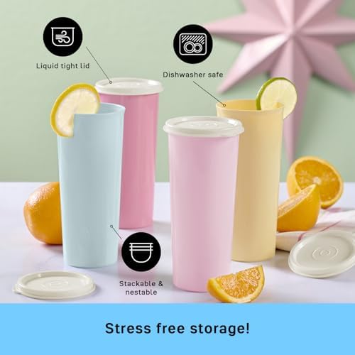 Tupperware Tumbler Set in Multicolor, 12 Count, Dishwasher Safe and BPA Free (12 Tumblers, 12 Lids, 16 fl oz each) - Image 4