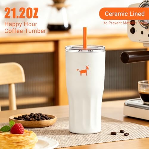 CHEERFUL GOAT Ceramic Travel Tumbler Ceramic Coffee Mug with 2 Lids - Image 5