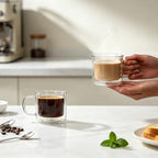 Double Walled Glass Coffee Mugs, 8.5oz Insulated Coffee Cups with Handle, Clear Espresso Mugs, Set of 4 - Image 4