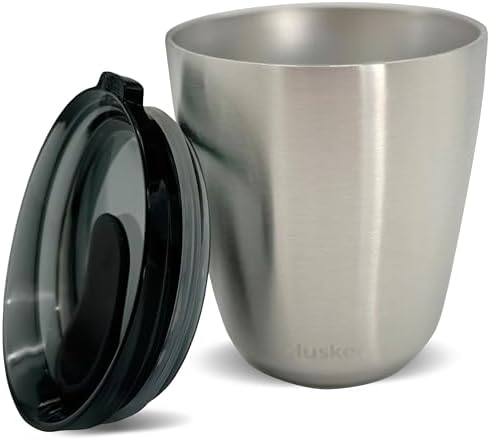 HUSKEE 8oz Stainless Steel Coffee Cup - Reusable, Stackable & Insulated Cup with Lid - No Spill Travel Cups for Hot Drinks, For Coffee Lovers & On-the-Go - Brushed Steel by Huskee