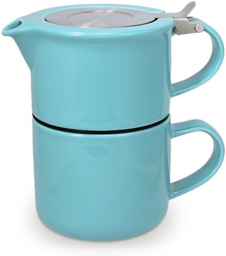 For Life 347Trq Ceramic Mug & Teapot, 14 fl oz (414 ml), 2 Cup with Infuser, Dishwasher Safe, Lid Won't Fall Off, One Hand Pouring, Turquoise Blue Tea For One by Unknown