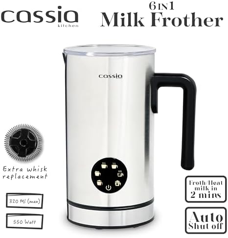 Cassia Electric Milk Frother with 5-in-1 Functions – Hot & Cold Foam, Chocolate & Milk Warmer – 550W, Digital Touch Screen Control, 160ML Frothing & 300ML Heating Capacity, Stainless Steel - Image 3