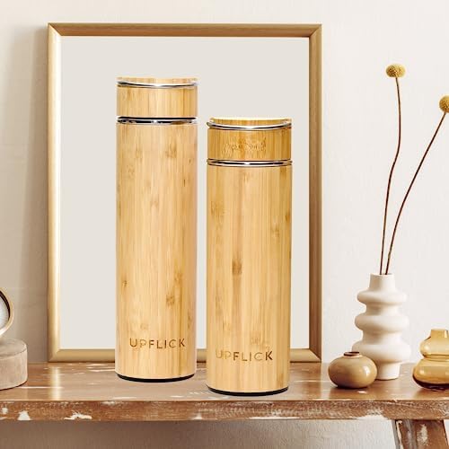 Bamboo Water Bottle Insulated Tea Tumbler for Men Birthday Gift, Women Travel Tea Set with Diffuser for Loose Tea Leaves, Stainless Steel Leak Proof Gift for Mom (15 oz) - Image 5