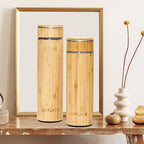 Bamboo Water Bottle Insulated Tea Tumbler for Men Birthday Gift, Women Travel Tea Set with Diffuser for Loose Tea Leaves, Stainless Steel Leak Proof Gift for Mom (15 oz) - Image 5