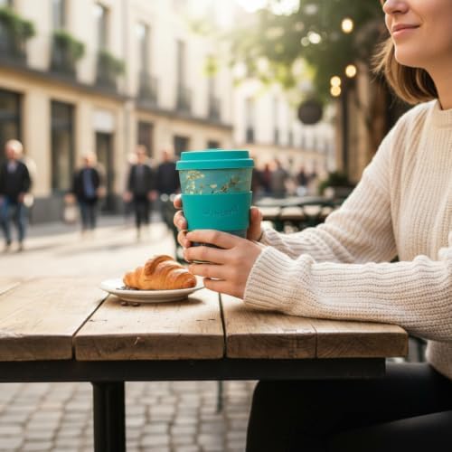 Ecoffee Cup 12oz (350ml) Van Gogh Reusable Coffee Cup – PLA Plant-Based Travel Mug with Silicone Lid, Melamine Free & Dishwasher Safe – Almond Blossom - Image 6