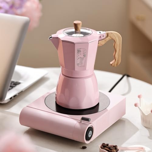 Bincoo Pink Espresso Maker Stovetop - Classic Aluminum Italian Coffee Maker,4 Cups Moka Pot for Italian and Cuban Café Brewing, Double Valve Extraction (Pink, 4 Cups) - Image 2