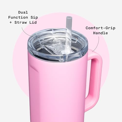 Corkcicle Cruiser Tumbler with Handle & Straw, 40 oz, Sun-Soaked Pink - Image 5