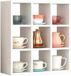 Helsin 9 Grid Vintage Coffee Mug Display Rack, 16inch Wall Mounted Wooden Curio Shadow Box Shelf, Cup Floating Shelves Display and Organizer (White) by Helsin