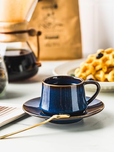 YHOSSEUN Espresso Cups Set of 6, 4 OZ Expresso Shots Cup with Sacuer, Blue - Image 4