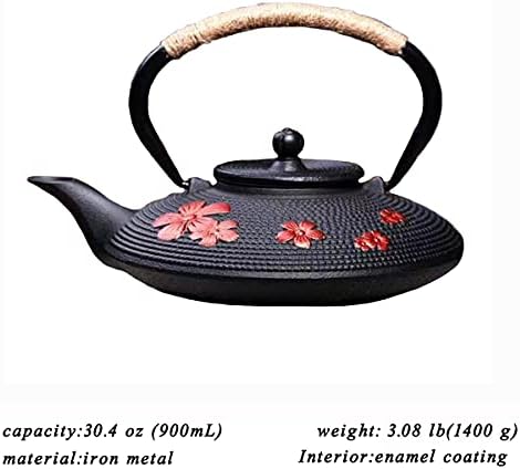 tetsubin Cast iron Tea Kettle workshop Healthy japanese flower pattern Teapot with Stainless Steel Infuser send gift（30.4oz） - Image 2