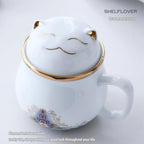 Generic SHELFLOVER Beautiful Tea Mug Portable, White Porcelain Easy to Clean Keep Tea Hot Long, Easy Carried Travel/Office/Home Drink, Cute Cat, White, 10.8oz - Image 2