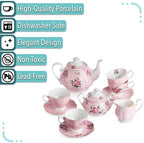 BTaT- Floral Tea Sets for Adults, 13 pcs, Service for 4, Pot (38 oz) & Cups (8 oz) with Saucers, Pastel Pink Floral Design with Gift Box, Porcelain Tea Set for Adult, Dishwasher Safe - Image 5
