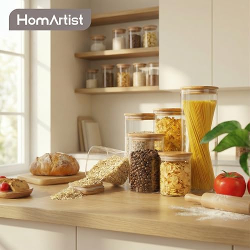 Round Glass Storage Containers with Bamboo Lids for Pasta & Flour, 5 Pack - Image 6
