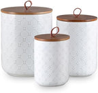 White Ceramic Canisters Set with Airtight Lids, 82/48/30 oz Coffee Canisters Sets for the Kitchen, Large Jars for Flour, Sugar, Pasta, Coffee, Cookies, Tea - Set of 3, Embossed Pattern by Tenforie