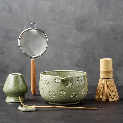 Matcha Whisk Set, Ceramic Matcha Set, 6 Pcs Matcha Kit Includes Matcha Bowl, Matcha Whisk with Holder, Bamboo Scoop, Scoop Rest, Sifter, Ceremonial Matcha Tea Set, Perfect Gifts, Green by Unknown