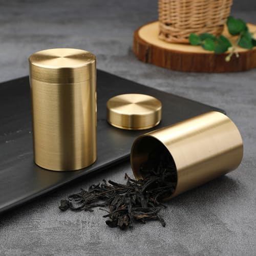 balacoo Copper Tea Canister Medium Sealed Metal Food Storage Container Airtight Loose Leaf Tea Tin Kitchen Pantry Jar for Coffee Candy - Image 3