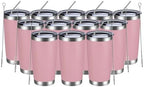 MEWAY 20oz Tumbler 12 Pack Double Wall Vacuum Insulated Travel Mug Bulk, Stainless Steel Tumblers with Lid and Straw, Durable Powder Coated Coffee Cups for Cold & Hot Drinks (Pink, 12) by MEWAY