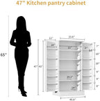 kepptory 47” Pantry Cabinet, Kitchen Pantry Storage Cabinet with Doors and Adjustable Shelves,Freestanding Buffet Cupboards Sideboard for Living Room and Dinning Room (White) - Image 2