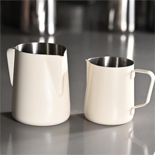 Milk Frother Cup Stainless Steel Stainless Steel Milk Frothing Jug Long Rounded Spout Latte Art Pitcher Frother Professional Barista Steaming Accessorie(600ml-Beige) - Image 3