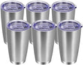 VEGOND 20oz Tumbler with Lid and Straw Stainless Steel Tumbler Cup Bulk Vacuum Insulated Double Wall Travel Coffee Mug Powder Coated Coffee Cup, Stainless, 6 Pack by VEGOND